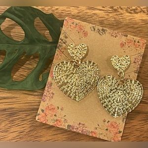 Anthropologie Textured heart earrings 1.5” drop